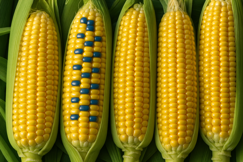 Vários milhos juntos com um geneticamente modificado
